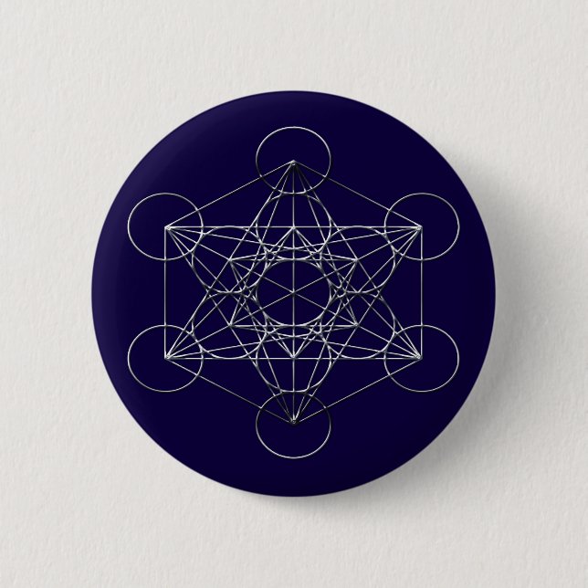 Silver Metal Metatron's Cube 6 Cm Round Badge (Front)