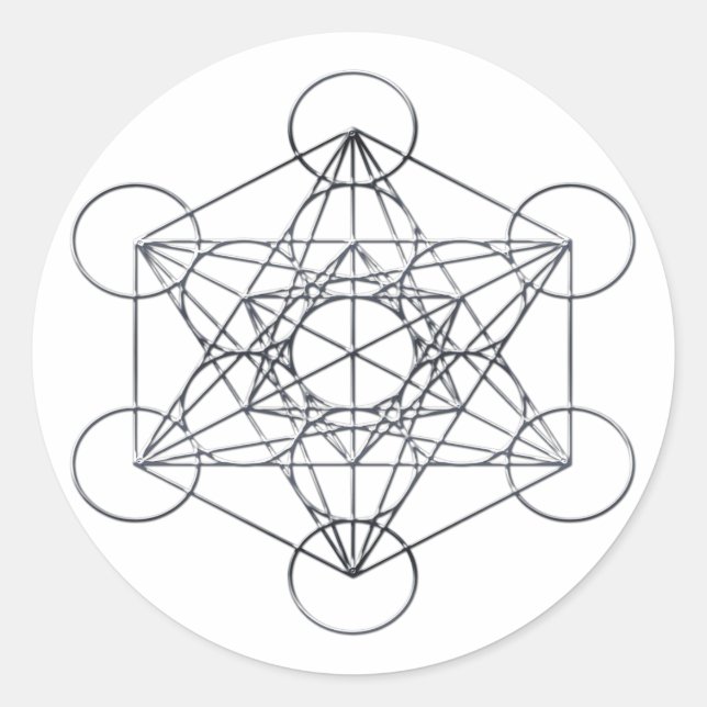 Silver Metal Metatron's Cube Classic Round Sticker (Front)