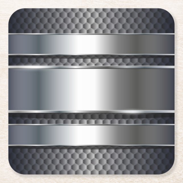 Silver Metal Texture Industrial Square Paper Coaster (Front)
