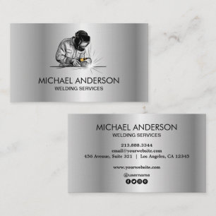 Silver Metal Welding Fabrication Contractor Welder Business Card