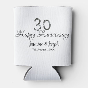Silver Metallic 30th Happy anniversary add name Can Cooler