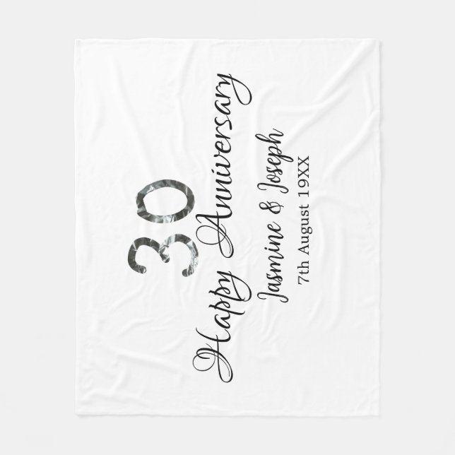 Silver Metallic 30th Happy anniversary add name Fleece Blanket (Front)