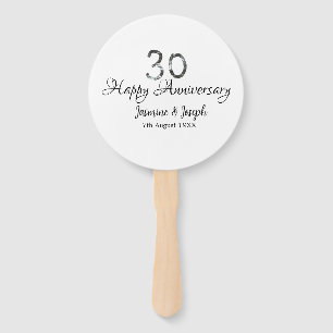 Silver Metallic 30th Happy anniversary add name Hand Fan
