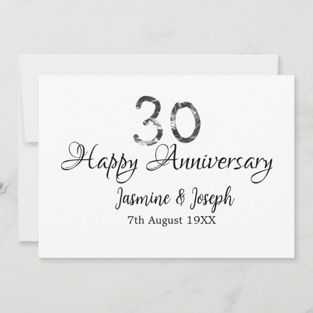 Silver Metallic 30th Happy anniversary add name Invitation (Front)