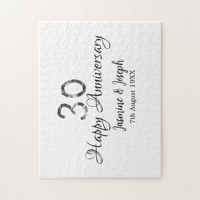 Silver Metallic 30th Happy anniversary add name Jigsaw Puzzle (Vertical)