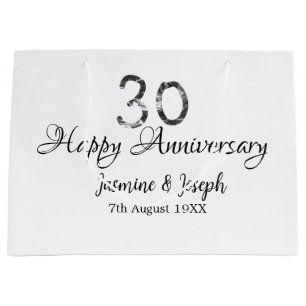 Silver Metallic 30th Happy anniversary add name Large Gift Bag