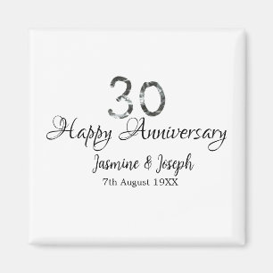 Silver Metallic 30th Happy anniversary add name Magnet