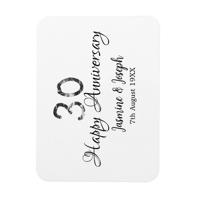 Silver Metallic 30th Happy anniversary add name Magnet (Vertical)