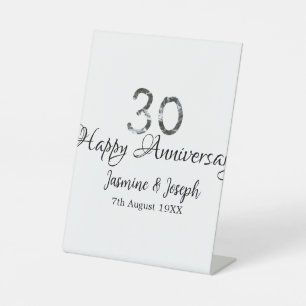 Silver Metallic 30th Happy anniversary add name Pedestal Sign