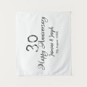 Silver Metallic 30th Happy anniversary add name Tapestry