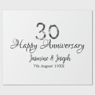 Silver Metallic 30th Happy anniversary add name Wrapping Paper