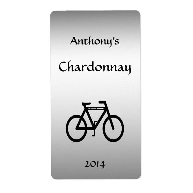 Silver Metallic Bicycle Wine Label (Front)