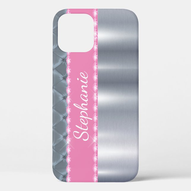 Silver Metallic Bling Glam Name Pink Case-Mate iPhone Case (Back)