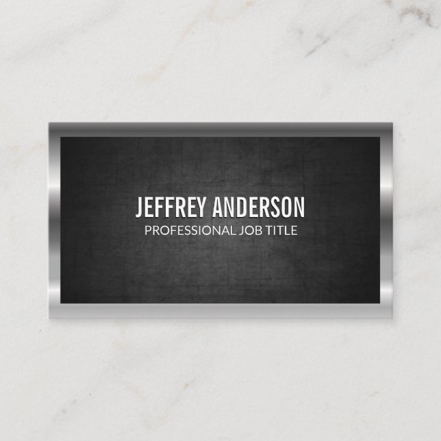 Silver Metallic Border Black Texture Business Card (Front)