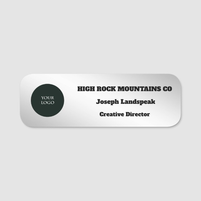 Silver Metallic Business Employee Logo Name Tag (Front)