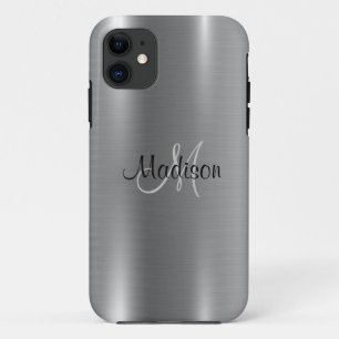Silver Metallic Chic Elegant Monogram Personalise Case-Mate iPhone Case