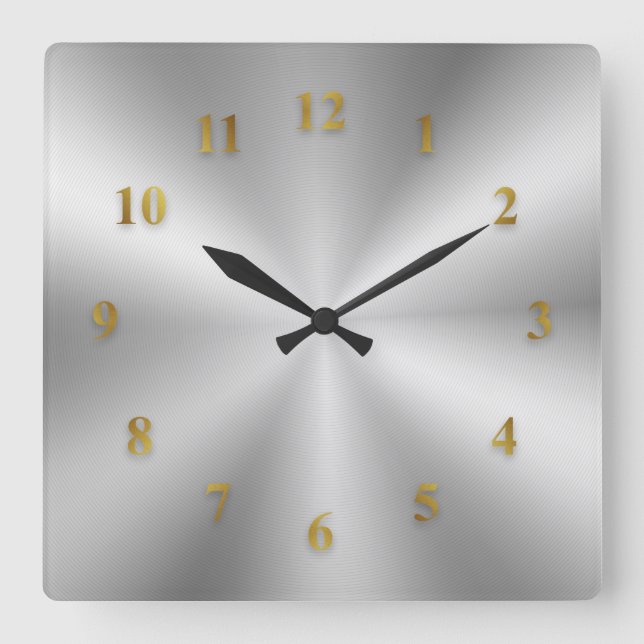 Silver Metallic Clock with Golden Numbers (Front)
