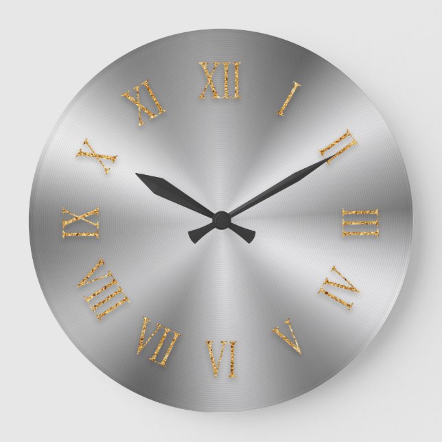Silver Metallic Clock with Goldfoil Roman Numbers (Front)