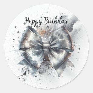 Silver Metallic Coquette Bow Birthday Classic Round Sticker