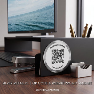 Silver Metallic Custom QR Code & Website Promo  Magnet