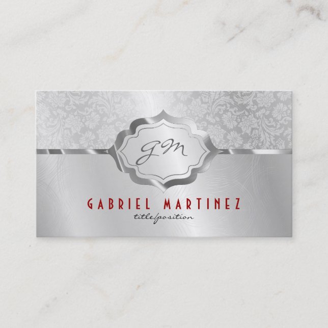Silver Metallic Design & Stainless Steel Look Business Card (Front)
