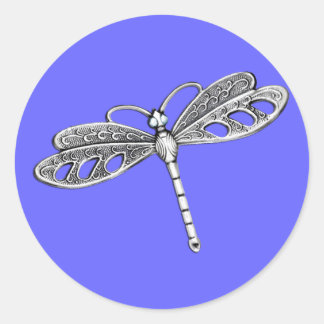 Silver Metallic Dragonfly Classic Round Sticker