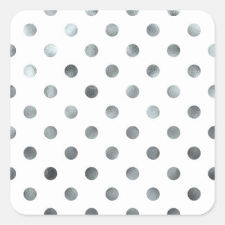 Silver Metallic Faux Foil Polka Dot White Square Sticker