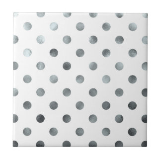 Silver Metallic Faux Foil Polka Dot White Tile