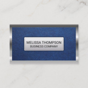 Silver Metallic Frame Blue Leather Background Business Card