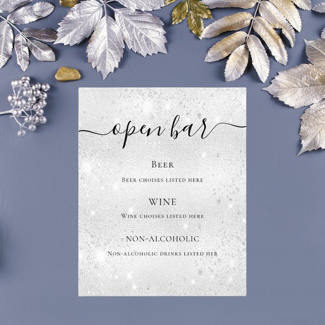 Silver metallic glitter sparkles budget bar menu (Creator Uploaded)