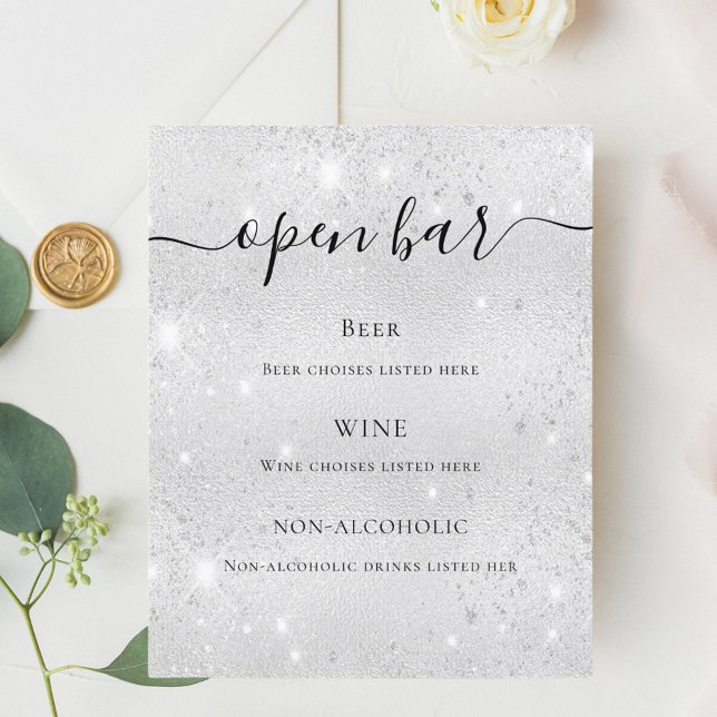 Silver metallic glitter sparkles script bar menu (Creator Uploaded)