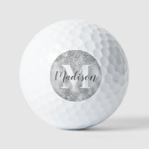 Silver Metallic Glitter with White Monogram Golf Balls