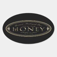 Silver Metallic Honey label with Bees Drips Black
