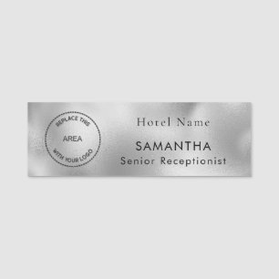 Silver Metallic Logo Name Hotel Job Title Tag