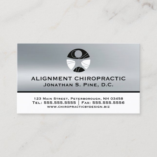 Silver Metallic-Look Chiropractic Appointment Card (Front)