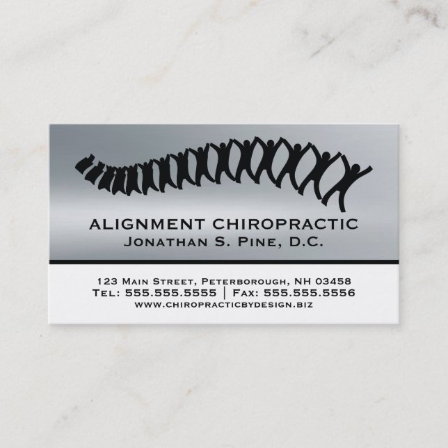 Silver Metallic-Look Chiropractic Business Cards (Front)