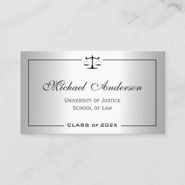 Silver Metallic Look Law School Student Calling Card (Front)