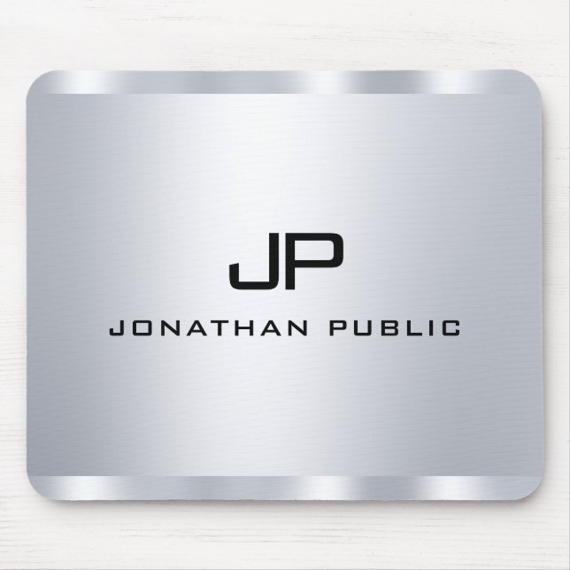 Silver Metallic Look Monogram Initial Personalized Mouse Pad (Front)