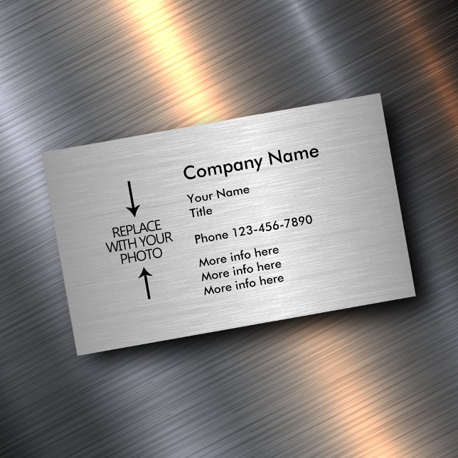 Silver Metallic Look Photo Template Magnetic Business Card (Creator Uploaded)