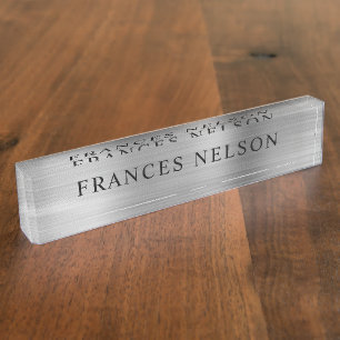 Silver Metallic Look Stylish Serif Nameplate