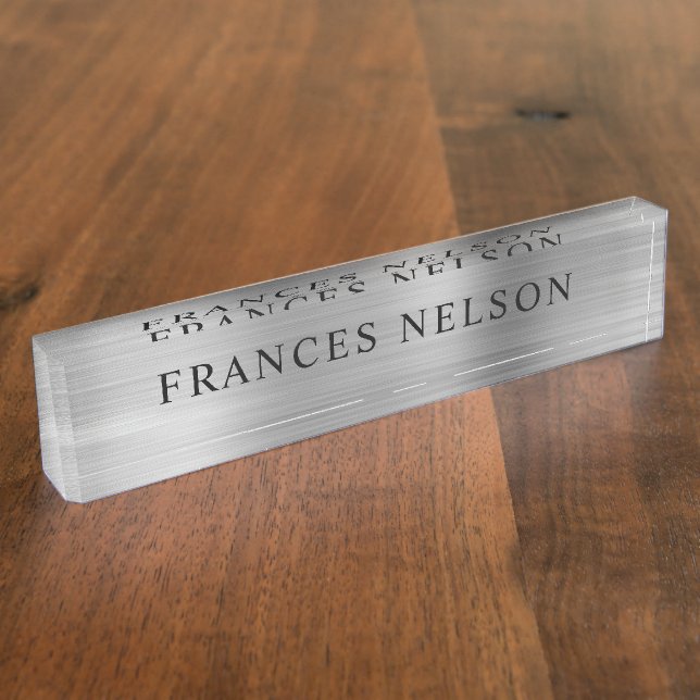 Silver Metallic Look Stylish Serif Nameplate (Side)