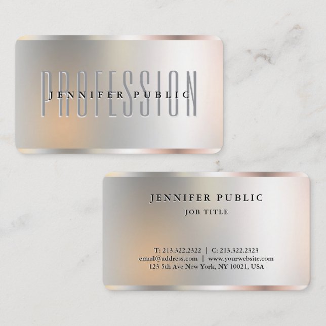 Silver Metallic Look Template Custom Text Luxury Business Card (Front/Back)
