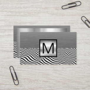 Silver Metallic   Monogram Business Card