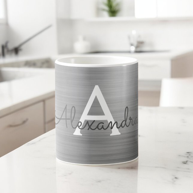Silver Metallic Monogram Name & Initial Coffee Mug (Creator Uploaded)