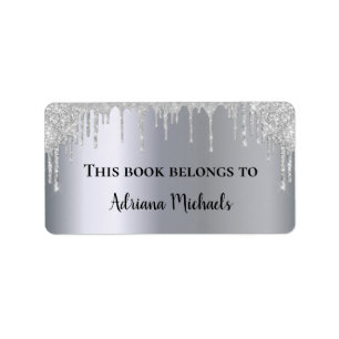 Silver metallic shiny glitter glam bookplate label