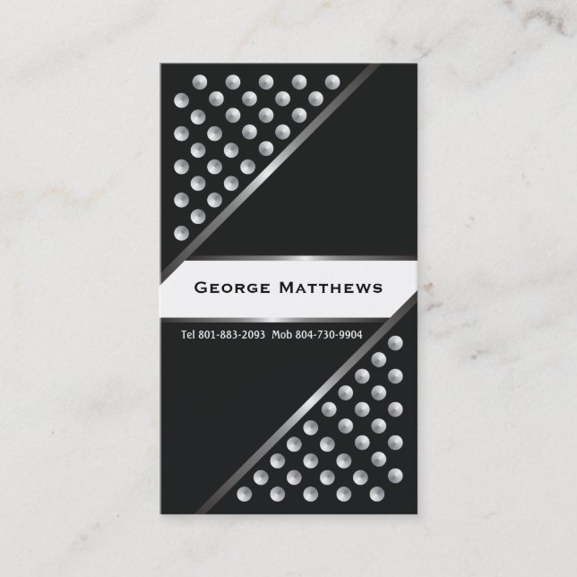 Silver metallic studs black white business cards (Front)