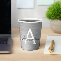 Silver Metallic Stylish Monogram Paper Cups