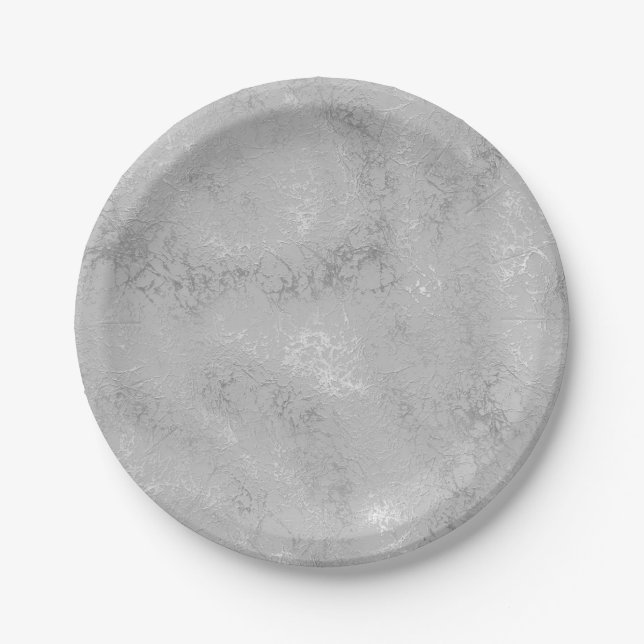Silver metallic texture rustic shimmer stylish paper plate (Front)