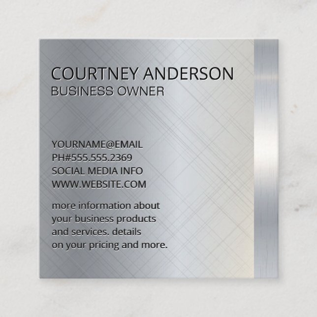 Silver Metallic Trim Square Business Card (Front)