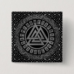 Silver Metallic Valknut Symbol on Celtic Pattern 15 Cm Square Badge